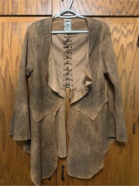 Vocal Brown Suede Lace-Up Waterfall Jacket